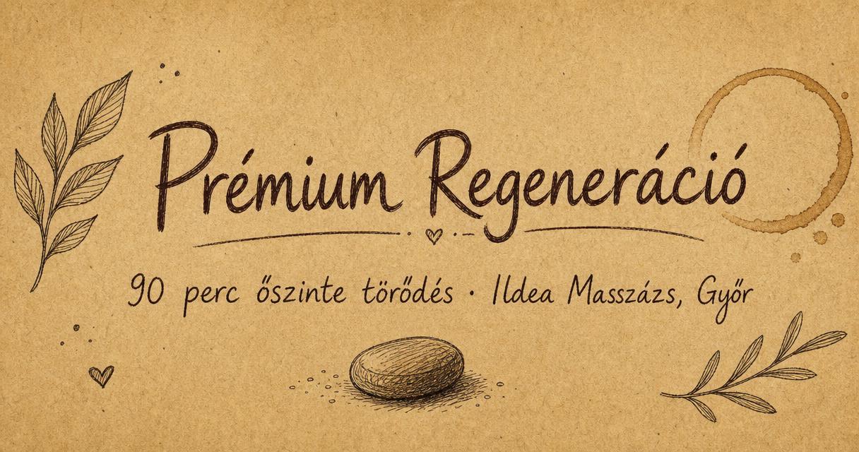 Prémium Regeneráció – 90 perc őszinte törődés · Ildea Masszázs, Győr · 14.900 Ft